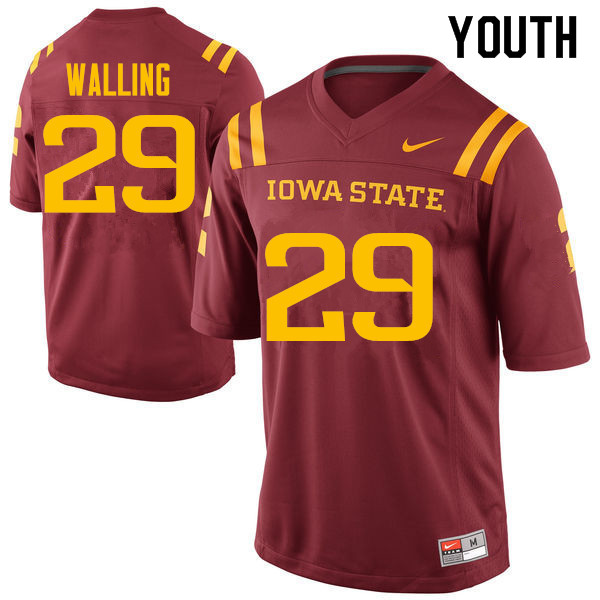 Youth #29 Rory Walling Iowa State Cyclones College Football Jerseys Sale-Cardinal